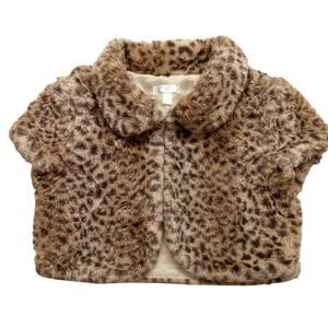 Tahari Girl Faux Fur Jacket Girls 7 Cropped Cheetah Print Lined Polyester